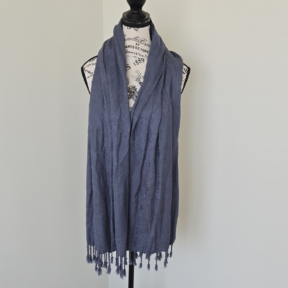 Elegant Blue Fringe Scarf